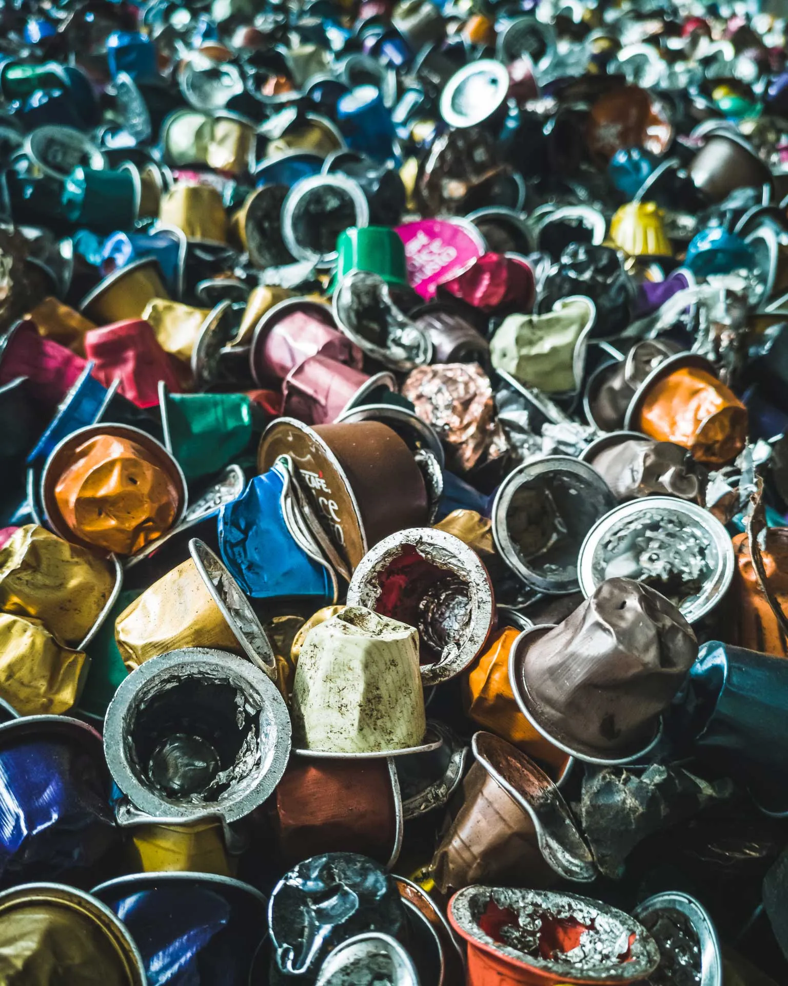 closeup of a lot of empty coffee pods