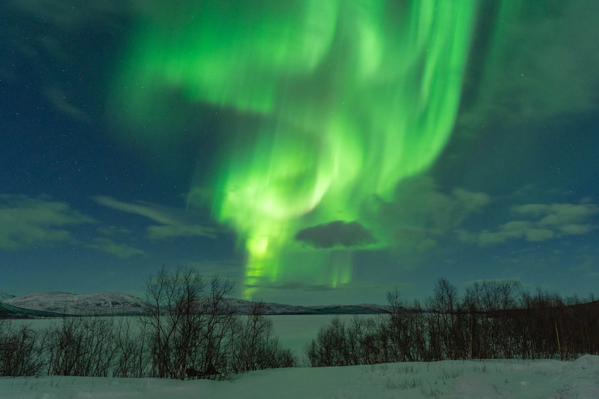 strong aurora reflecting off of the floor